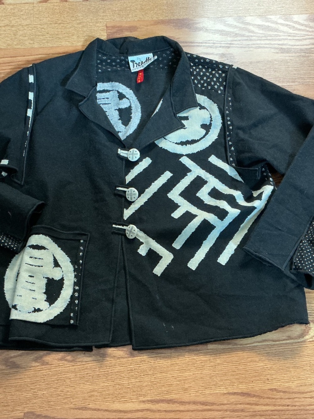 VTG Treadle Design Room Black & White Asian Inspired Lightweight Jacket Size XS